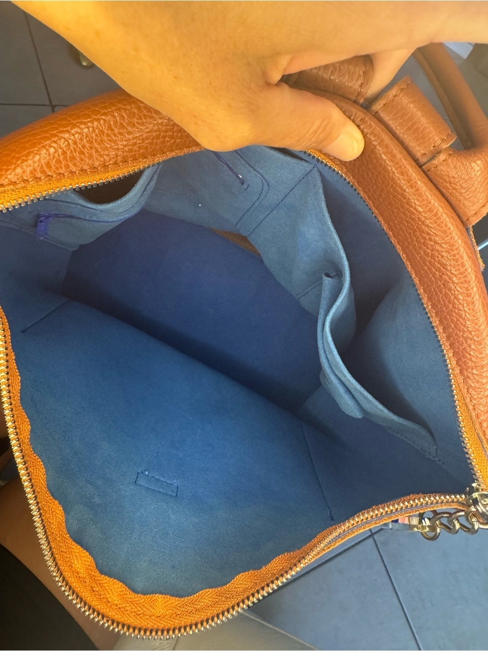 Terrida Luxury Travel Backpack Leather Brown/Blue Murano 16x14x6 - Picture 12 of 16